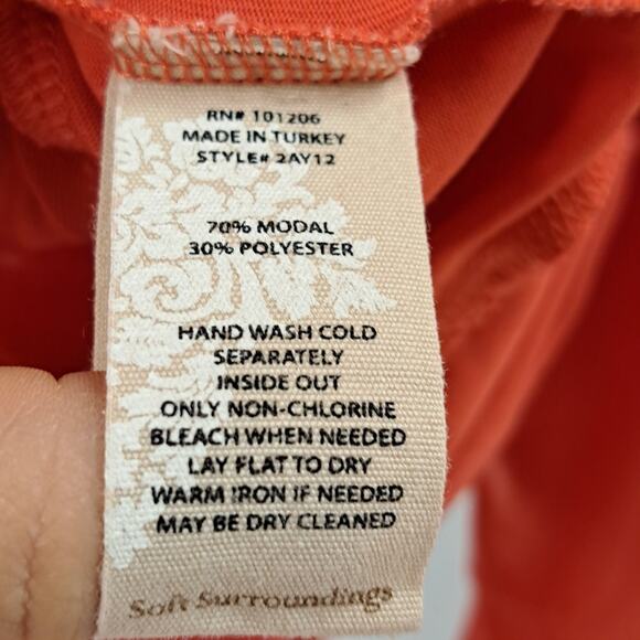 Soft Surroundings Annika Top XL Sueded Surplice Bell Sleeve Ruched Side Orange - Picture 6 of 6